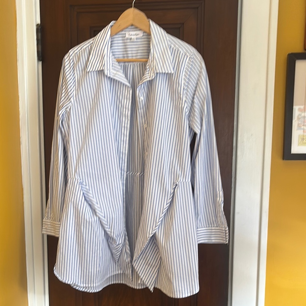 Blue and White Striped Button-Up Shirt